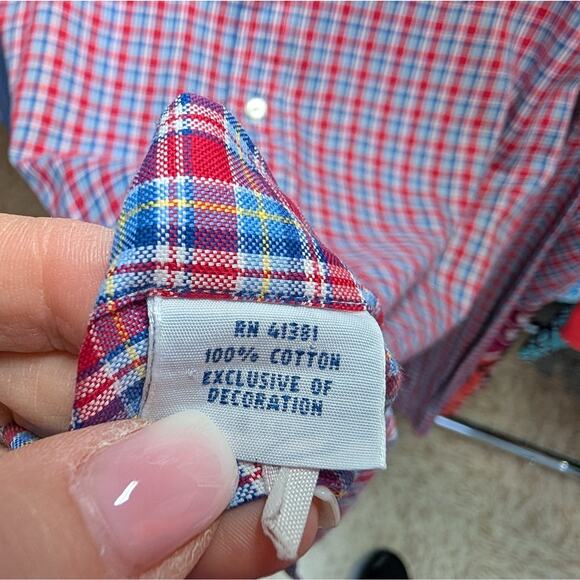 Mens Ralph Lauren Classic Fit Gingham Oxford Long Sleeve Shirt Red Blue XL - Picture 6 of 6